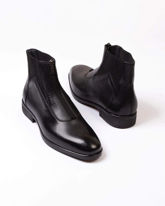 Black Polished Zipper Elegant Men's Boots