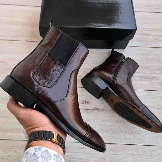 Men's Natural Leather Zipper Ankle Boots