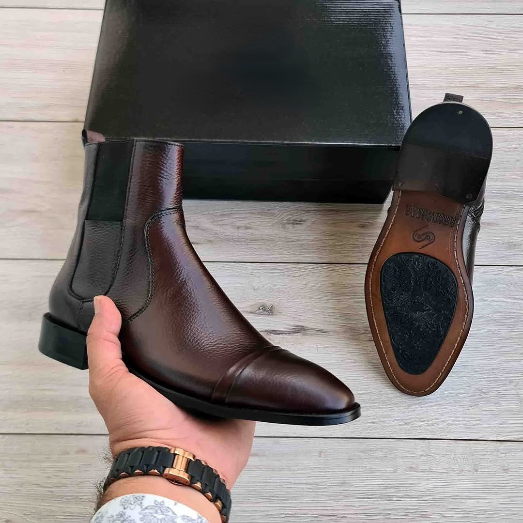 Men's Natural Leather Zipper Ankle Boots