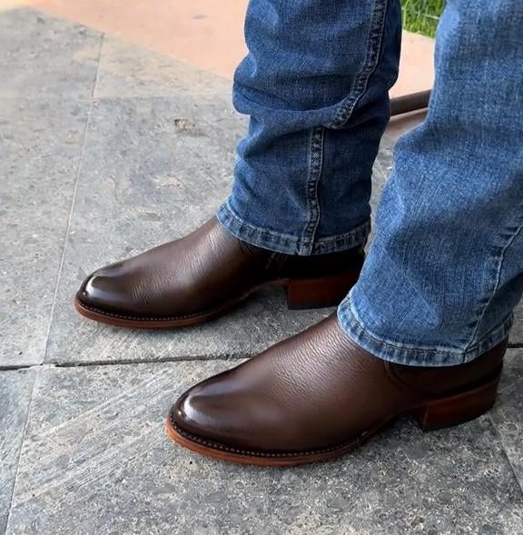 Men's Handmade Zipper Thick Heel Square Toe Leather Boots
