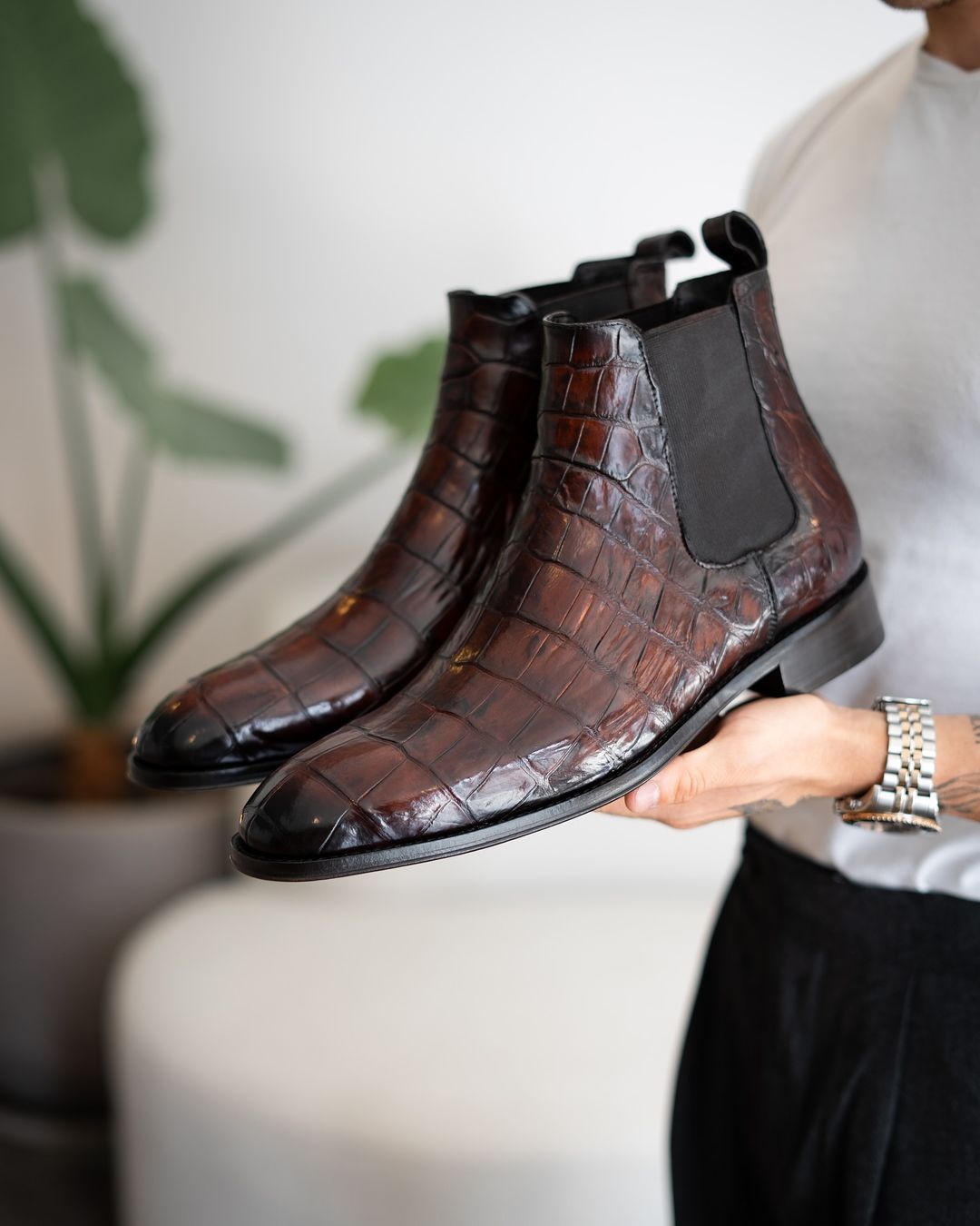 Sophisticated Luxury Crocodile Leather Chelsea Boots