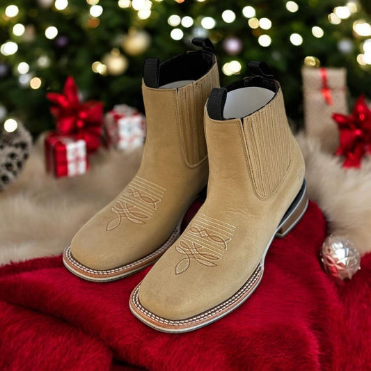 Suede Printed Sole Square Toe Boots