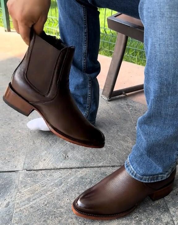 Men's Handmade Zipper Thick Heel Square Toe Leather Boots