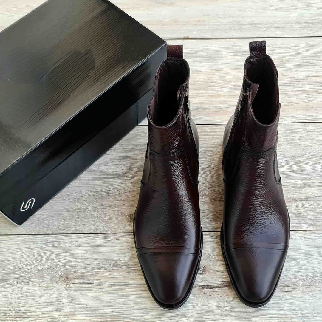 Men's Natural Leather Zipper Ankle Boots
