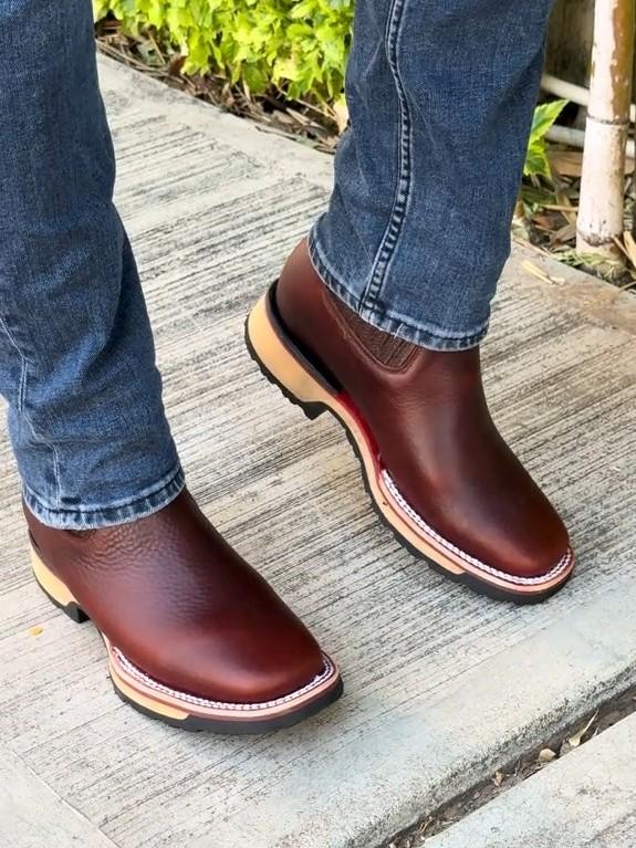 Men's Brown Square Toe Cowboy Leather Boots