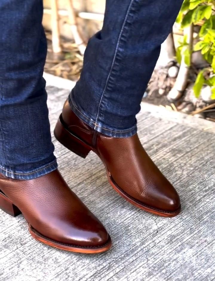 Men's Brown Deerskin Cowboy Boots