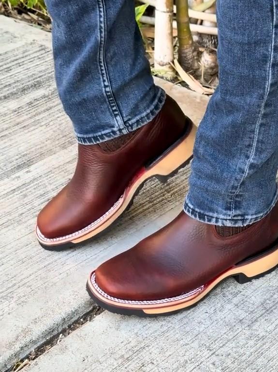 Men's Brown Square Toe Cowboy Leather Boots