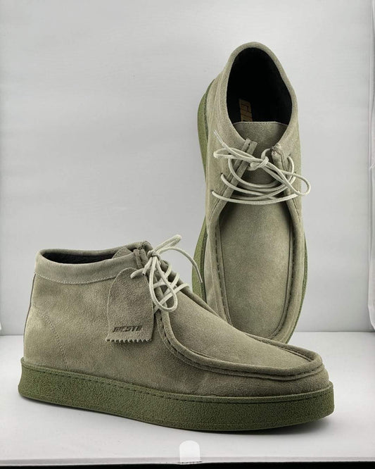 Green Suede Lace-up Casual Shoes