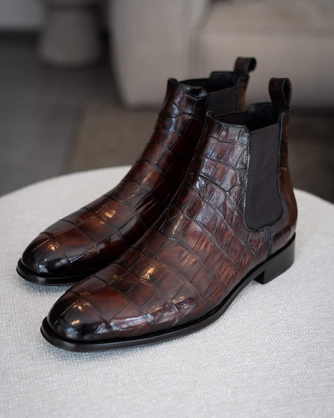Sophisticated Luxury Crocodile Leather Chelsea Boots