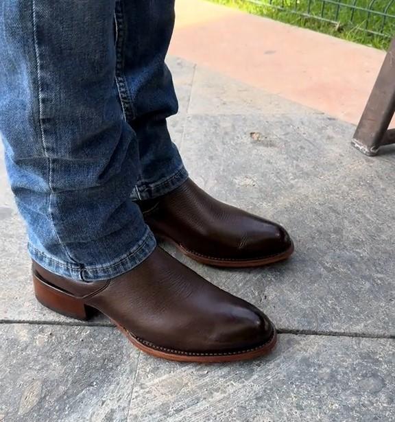Men's Handmade Zipper Thick Heel Square Toe Leather Boots