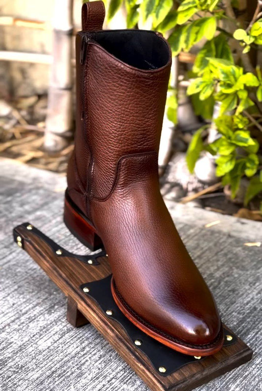 Men's Brown Deerskin Cowboy Boots