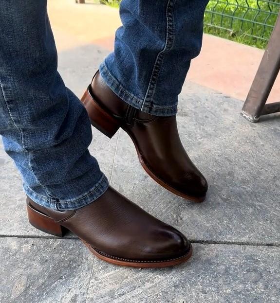 Men's Handmade Zipper Thick Heel Square Toe Leather Boots