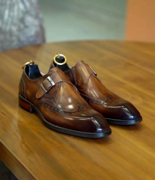 Men's Brown Side Buckle Leather Shoes