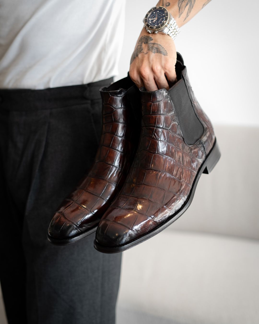 Sophisticated Luxury Crocodile Leather Chelsea Boots