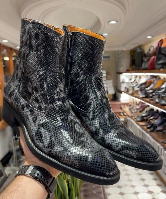 Men's Handmade Black Snakeskin Boots