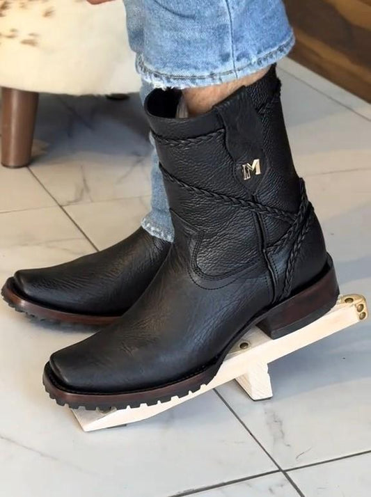 Men's Black Handmade High Leather Boots