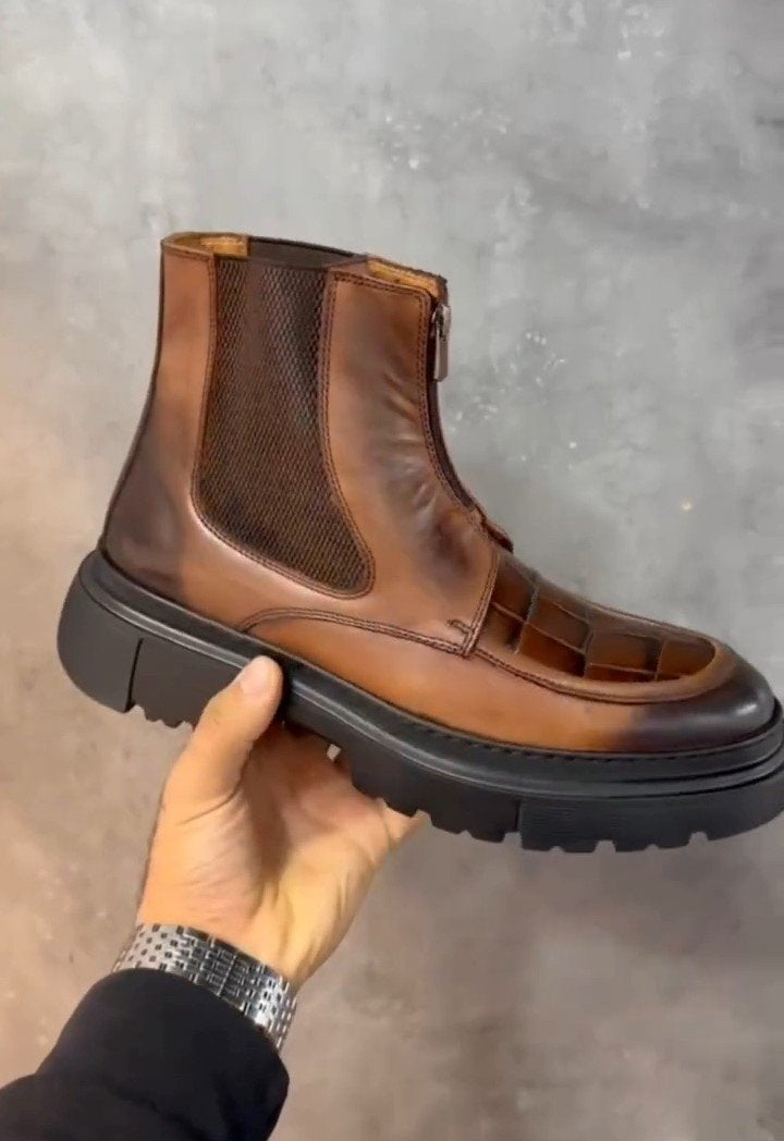 Handmade Leather Zippered Wear-resistant Boots