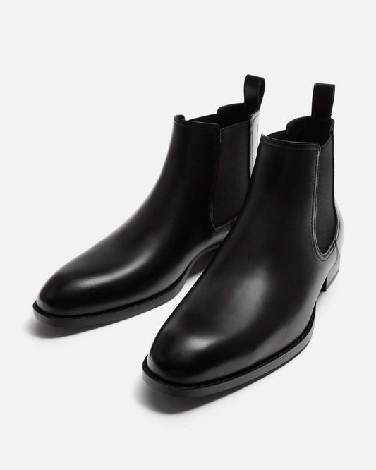 Men's Classic Black Leather Mid-calf Ankle Boots