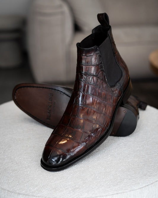 Sophisticated Luxury Crocodile Leather Chelsea Boots