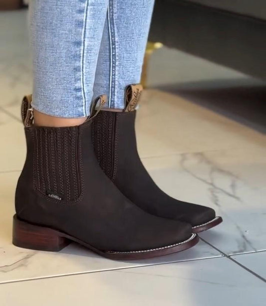 Coffee Suede Denim Ankle Boots
