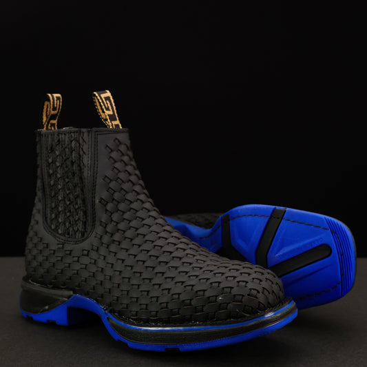 Black Basketweave Leather Botin With Lightweight Soles - Square Toe