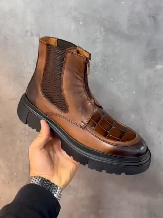 Handmade Leather Zippered Wear-resistant Boots