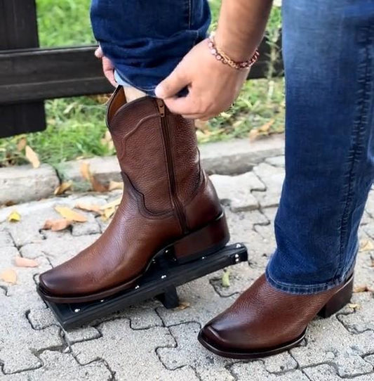 Men's Zippered Handmade Cowboy Leather Boots