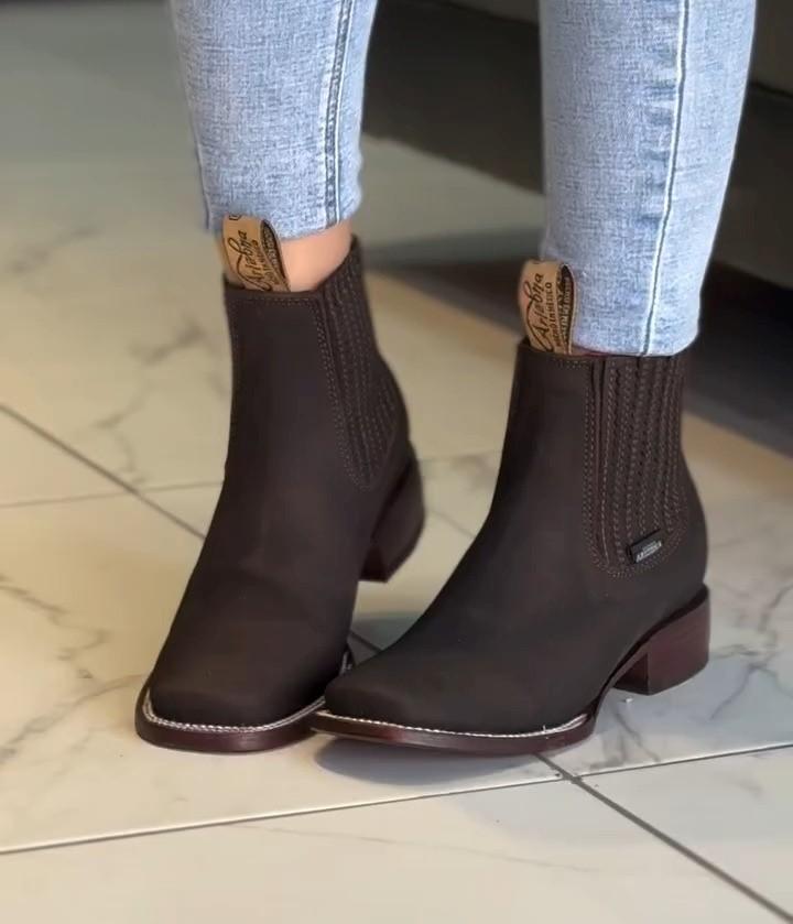 Coffee Suede Denim Ankle Boots