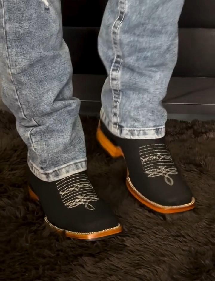 Black Suede Denim Ankle Boots