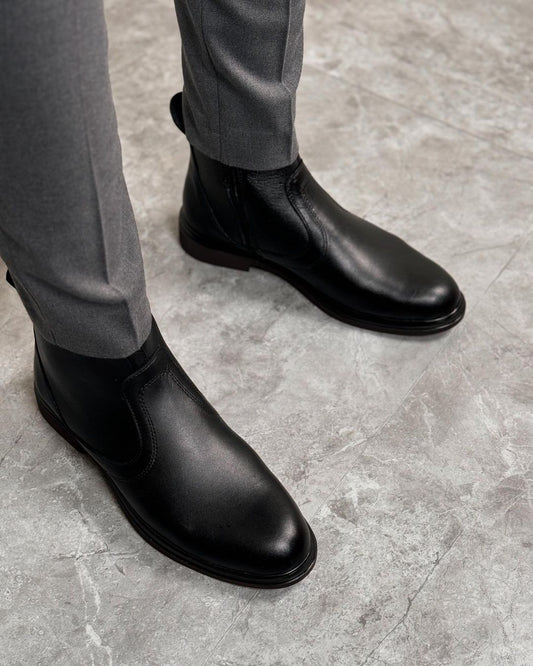 Men's Natural High Quality Zippered Leather Boots