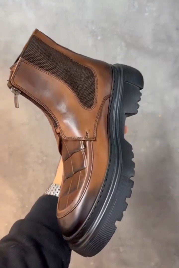 Handmade Leather Zippered Wear-resistant Boots