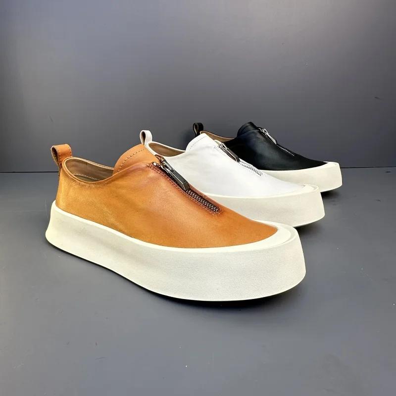 Men's Fashion Zipper Leather Sneakers