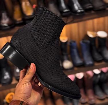 Black Surface Python Print Red Sole Boots