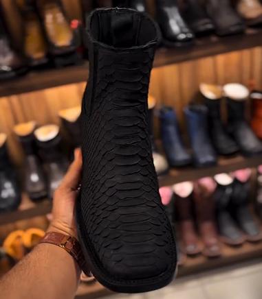 Black Surface Python Print Red Sole Boots