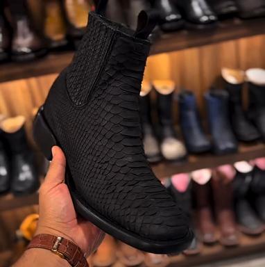 Black Surface Python Print Red Sole Boots