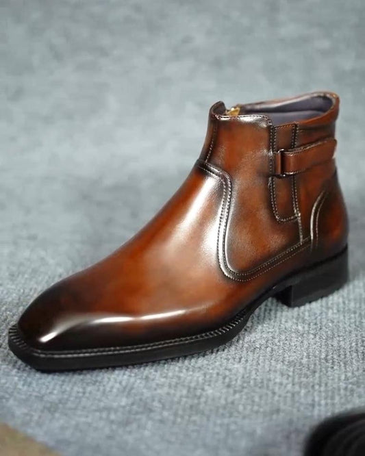 Handcrafted Leather Zip-Up Ankle Boots