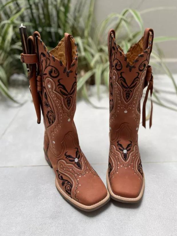 Tribal Embroidered Leather Boots